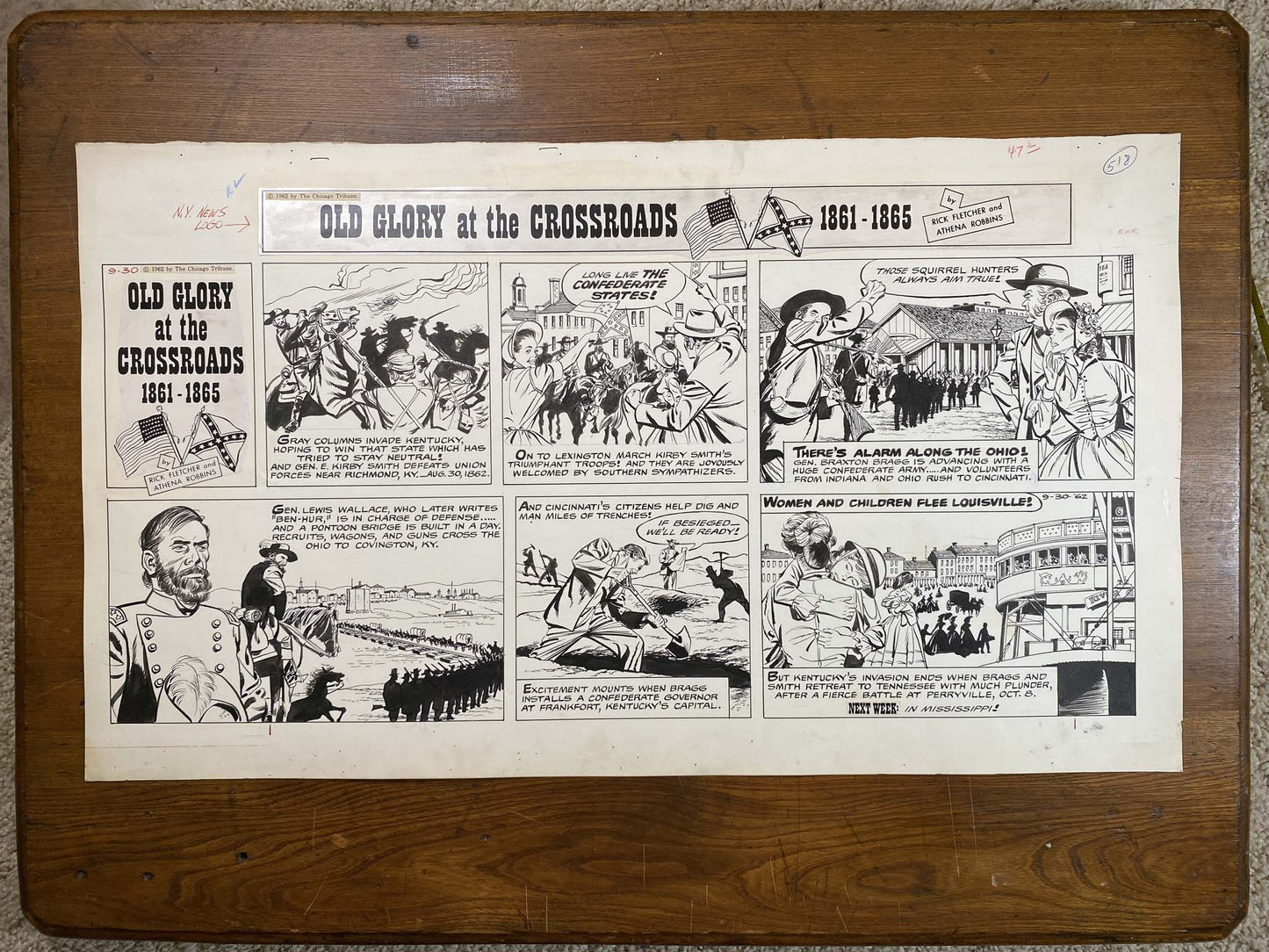 Old Glory at the Crossroads 9/30/62 Original Art Illustration | Fletcher Studio