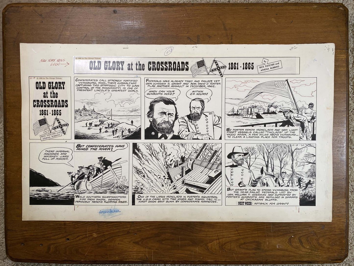 Old Glory at the Crossroads 12/9/62 Original Art Illustration | Fletcher Studio