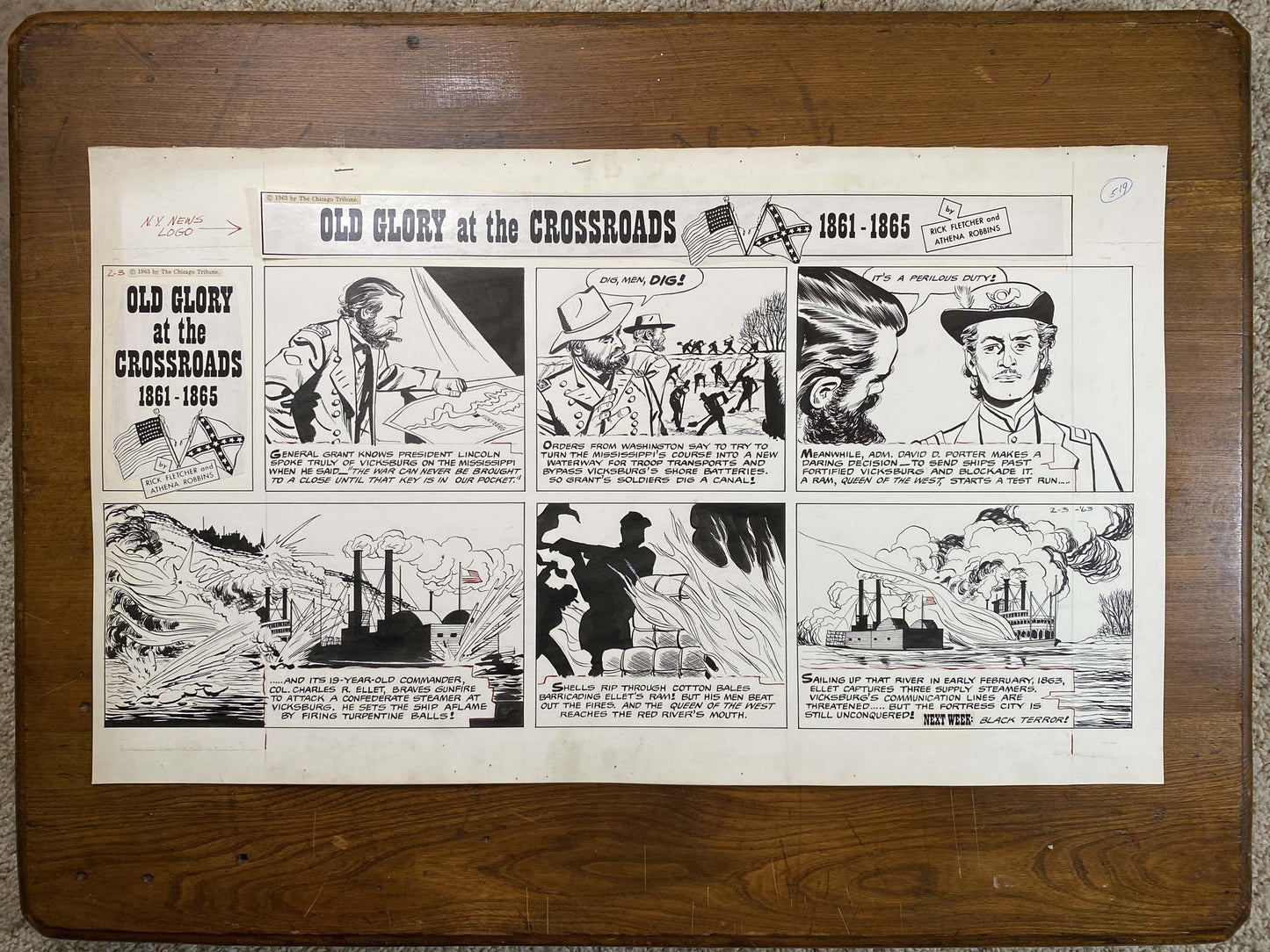Old Glory at the Crossroads 2/3/63 Original Art Illustration | Fletcher Studio