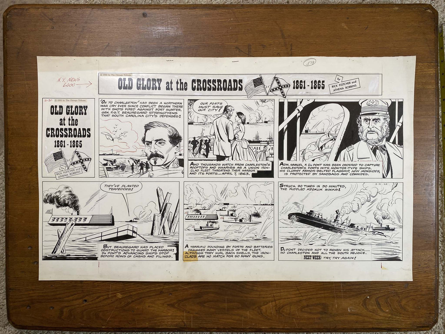Old Glory at the Crossroads 3/31/63 Original Art Illustration | Fletcher Studio