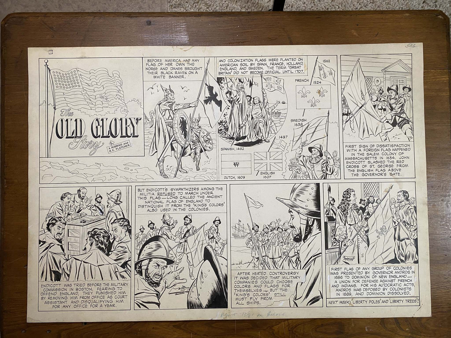 The Old Glory Story: History of the American Flag 2/9/53 Original Art Illustration | Fletcher Studio