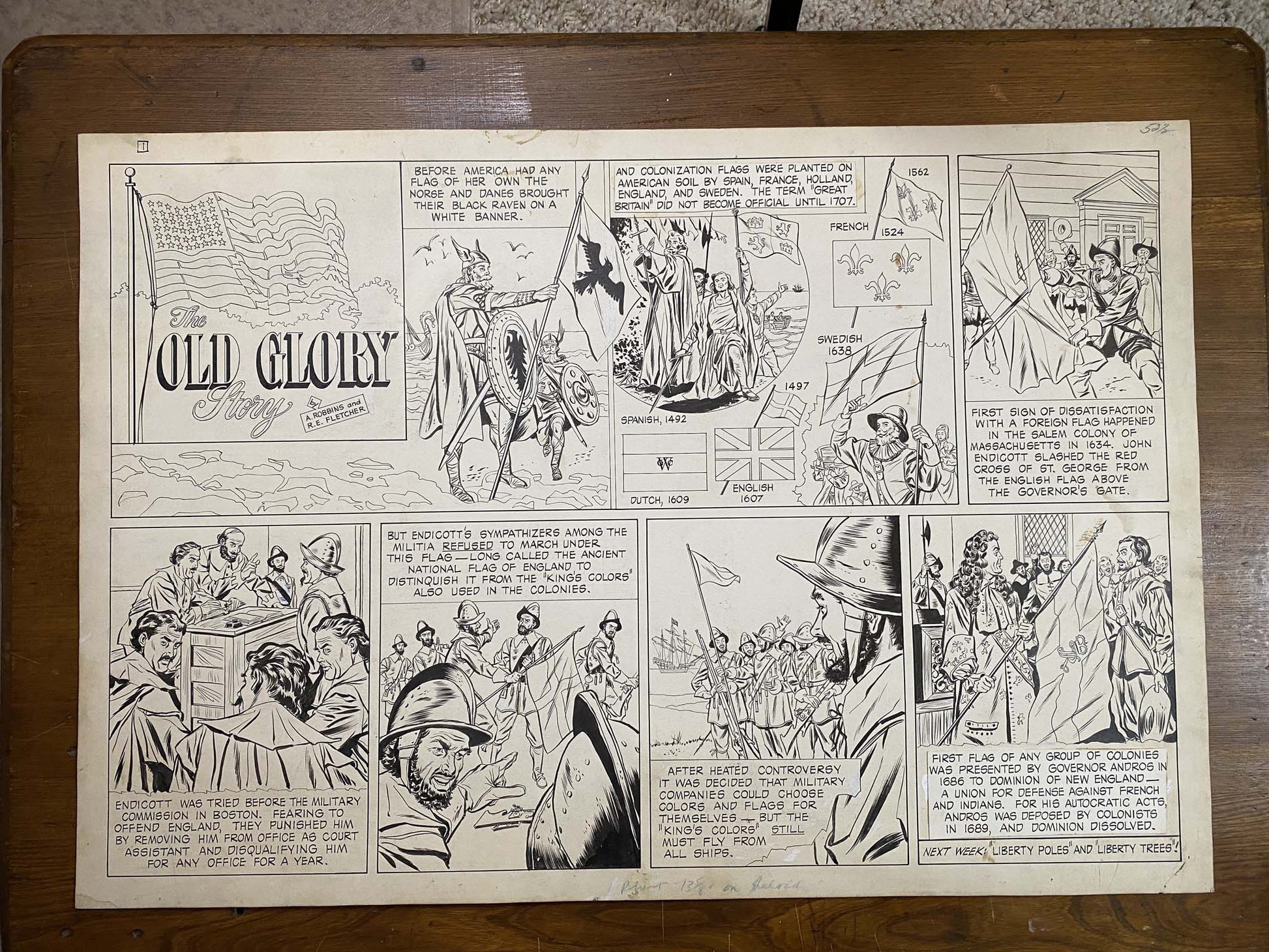 The Old Glory Story: History of the American Flag 2/9/53 Original Art Illustration | Fletcher Studio