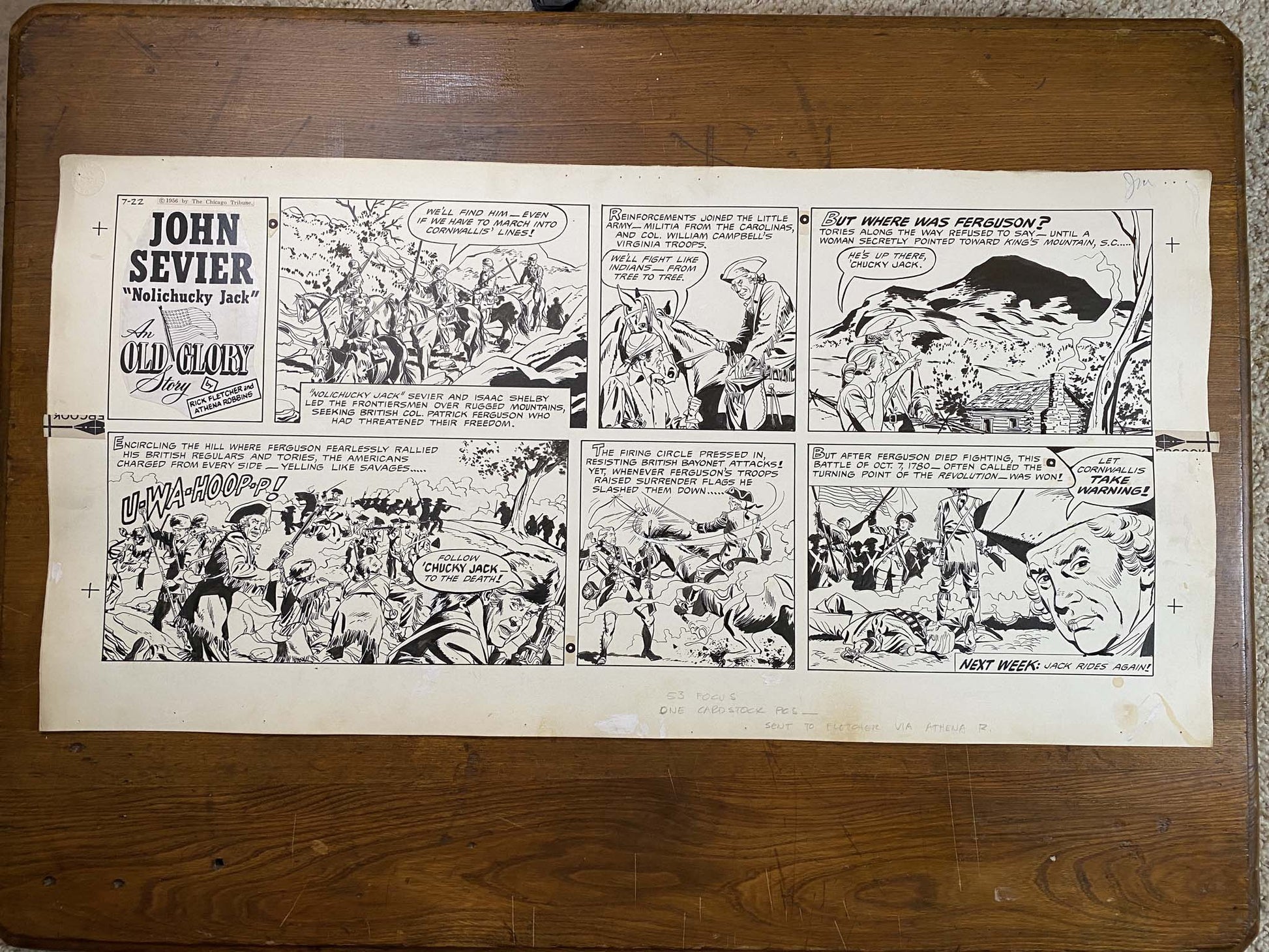 John Sevier "Nolichucky Jack": An Old Glory Story 7/22/56 Original Art Illustration | Fletcher Studio