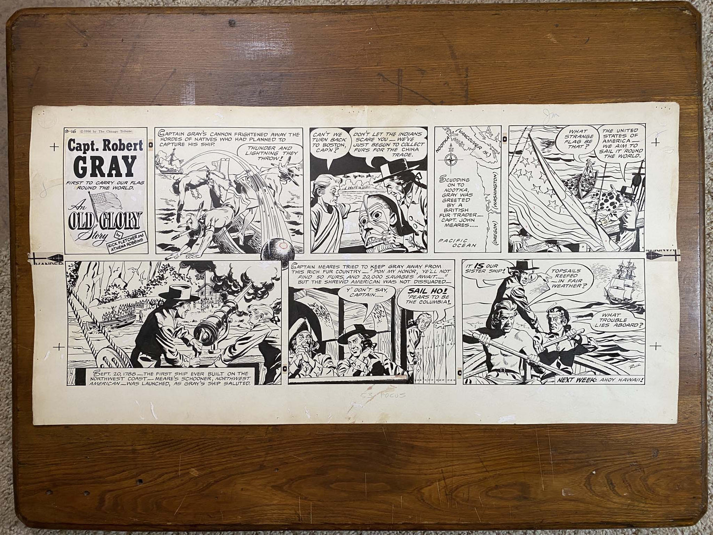 Capt. Robert Gray: An Old Glory Story 9/16/56 Original Art Illustration | Fletcher Studio