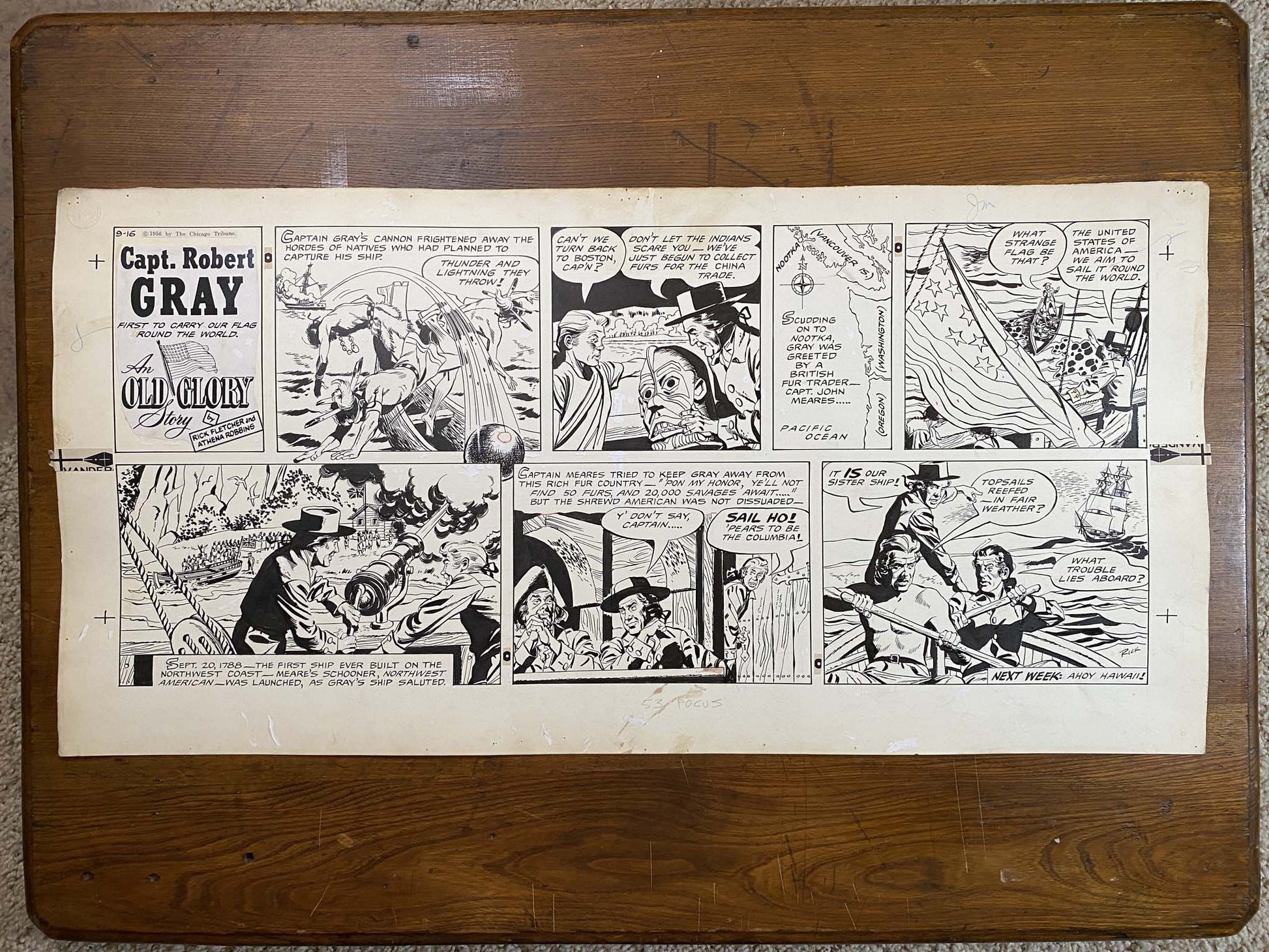 Capt. Robert Gray: An Old Glory Story 9/16/56 Original Art Illustration | Fletcher Studio