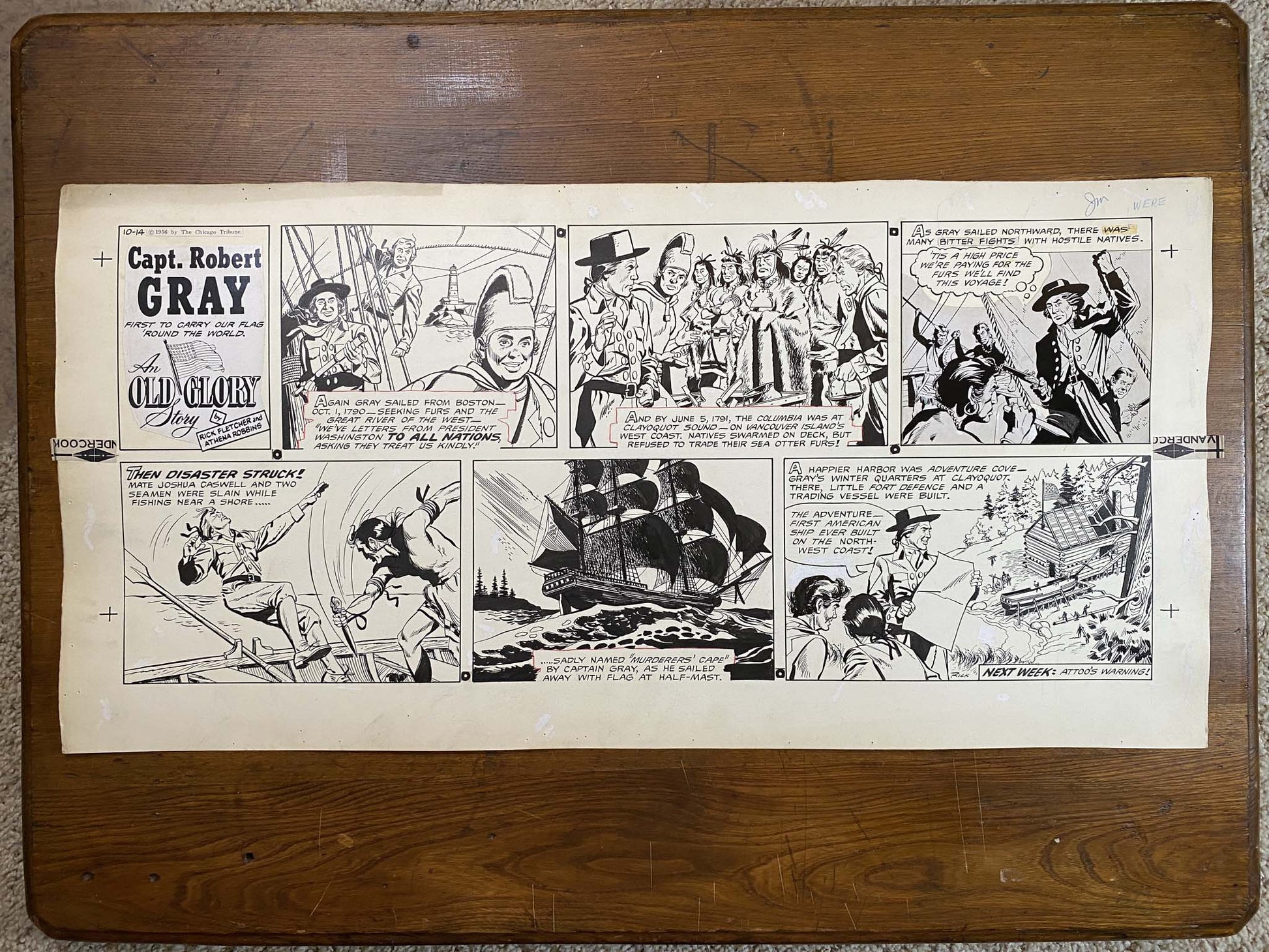 Capt. Robert Gray: An Old Glory Story 10/14/56 Original Art Illustration | Fletcher Studio
