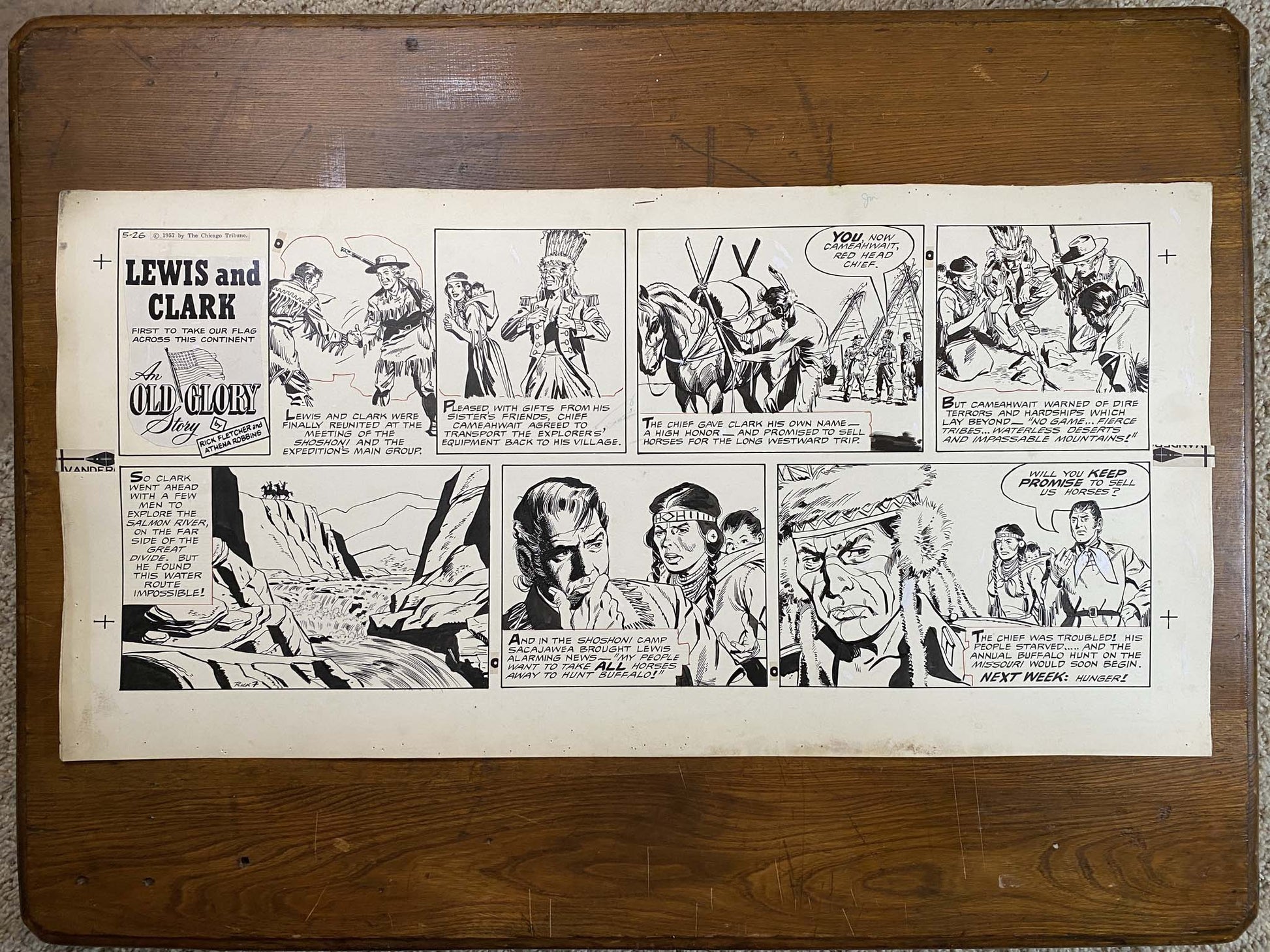 Lewis and Clark: An Old Glory Story 5/26/57 Original Art Illustration | Fletcher Studio