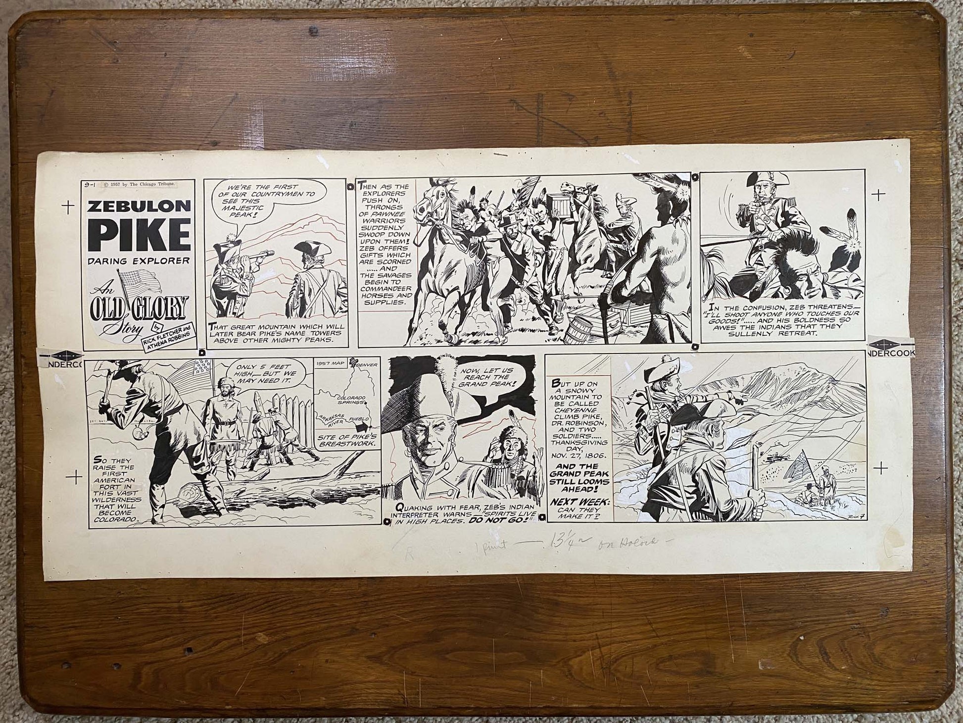 Zebulon Pike: An Old Glory Story 9/1/57 Original Art Illustration | Fletcher Studio