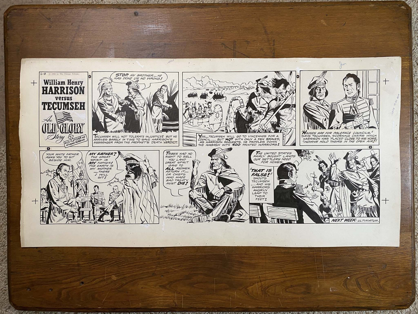 William Henry Harrison: An Old Glory Story 2/9/58 Original Art Illustration | Fletcher Studio