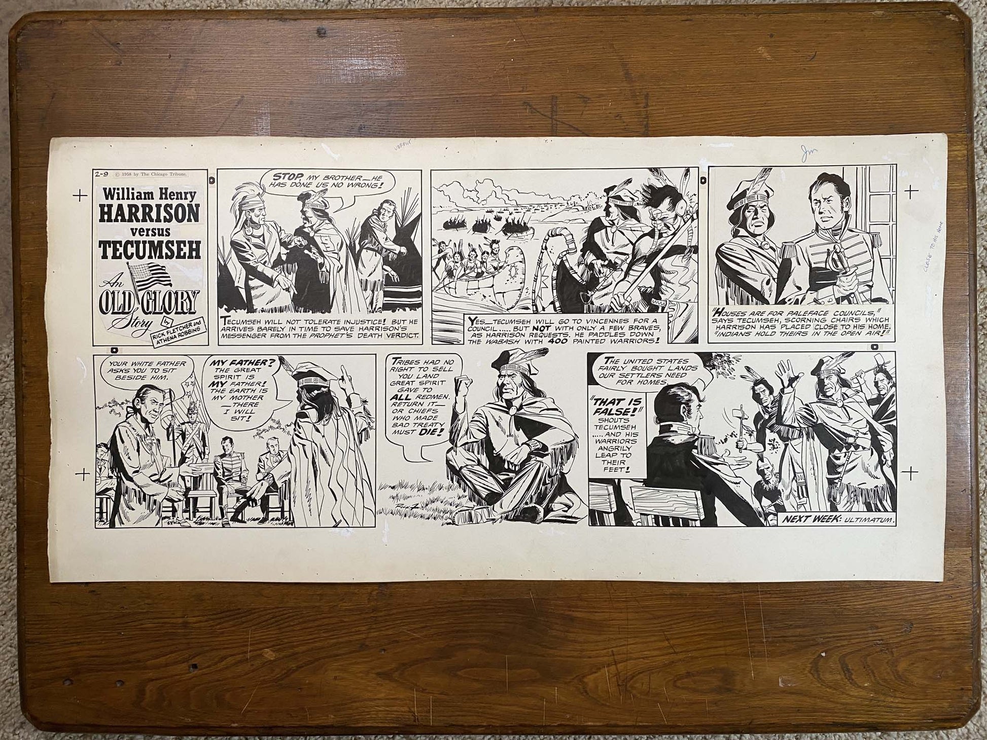 William Henry Harrison: An Old Glory Story 2/9/58 Original Art Illustration | Fletcher Studio
