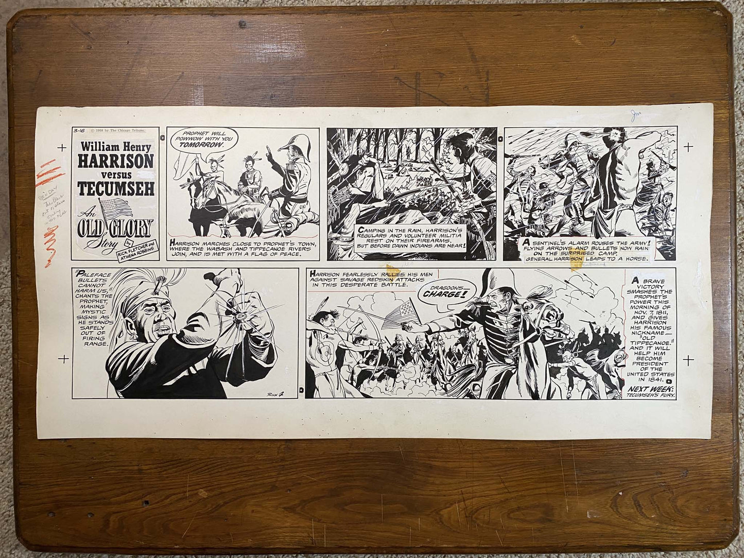 William Henry Harrison: An Old Glory Story 3/16/58 Original Art Illustration | Fletcher Studio