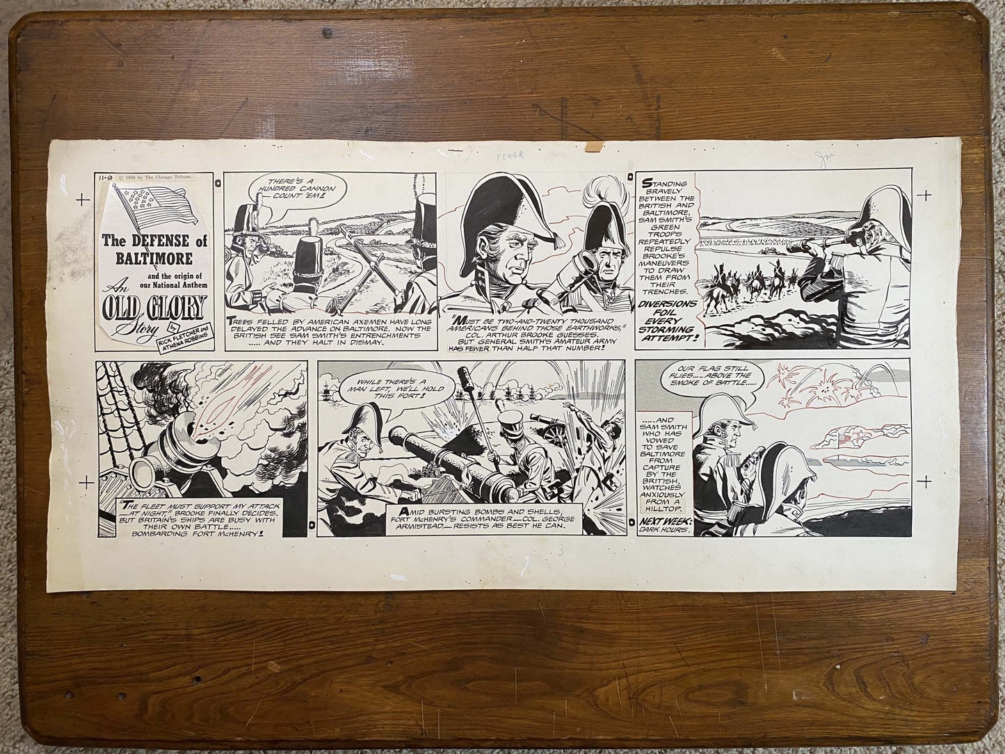 Defense of Baltimore: An Old Glory Story 11/9/58 Original Art Illustration | Fletcher Studio