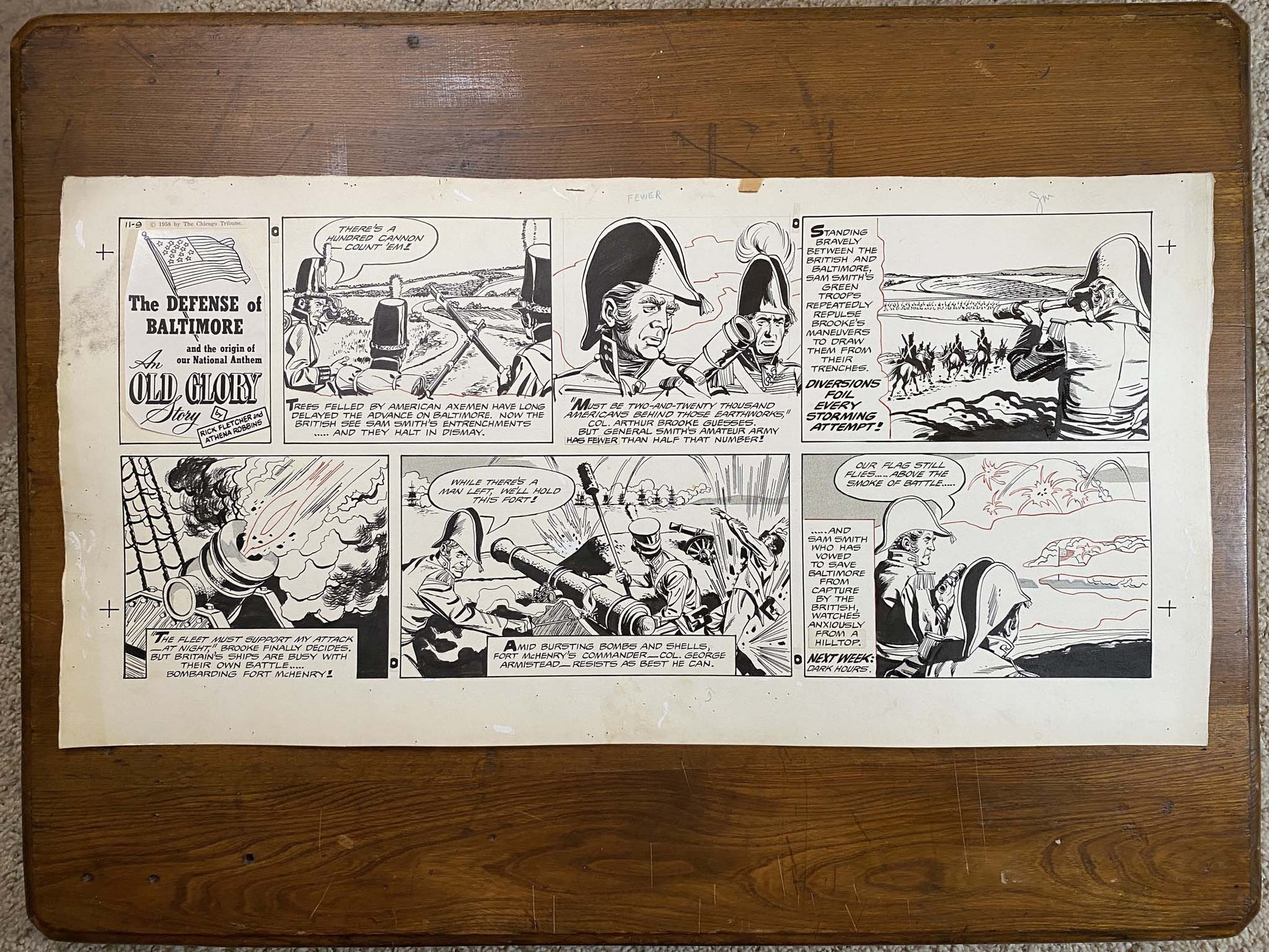 Defense of Baltimore: An Old Glory Story 11/9/58 Original Art Illustration | Fletcher Studio