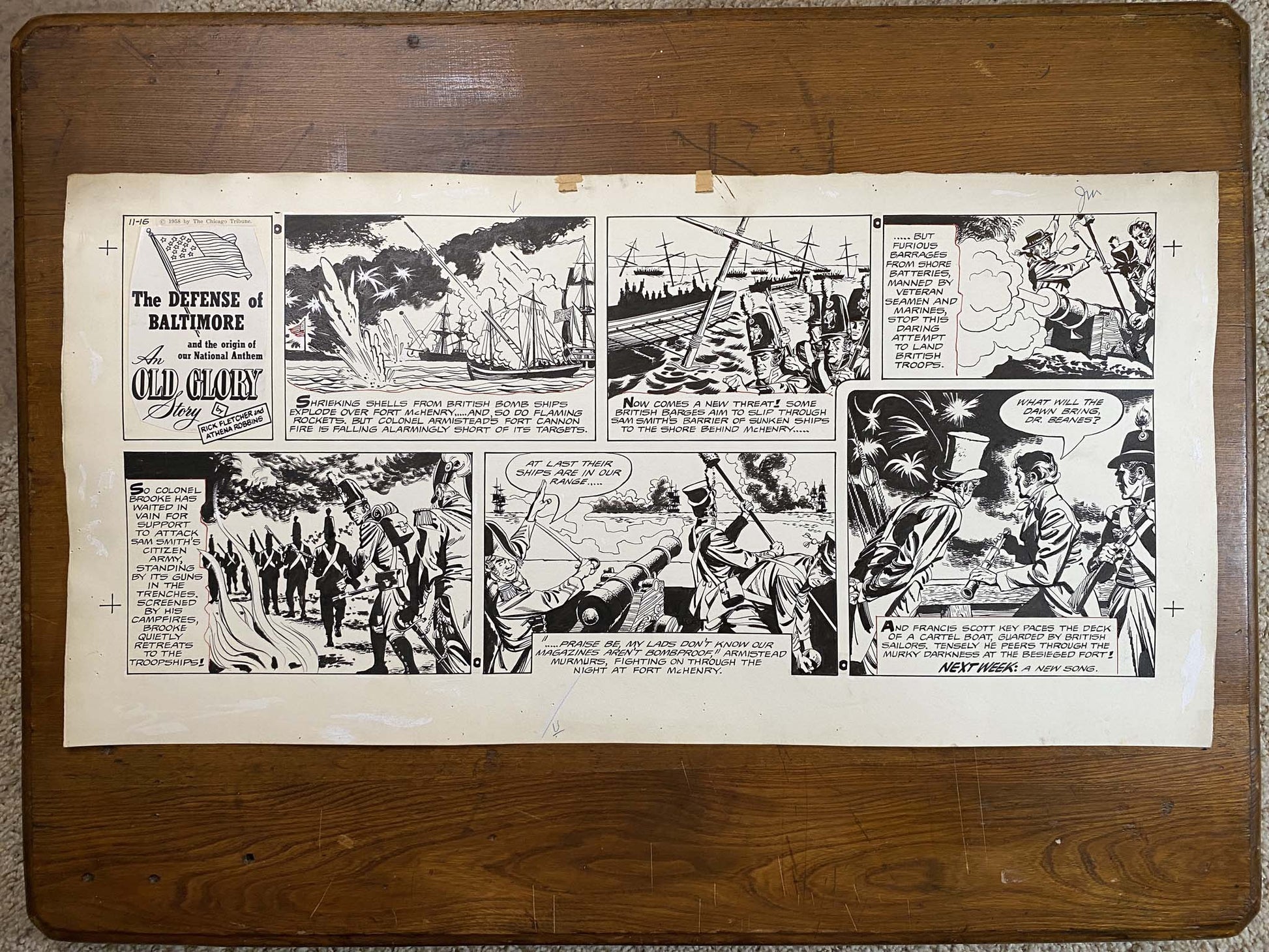 Defense of Baltimore: An Old Glory Story 11/16/58 Original Art Illustration | Fletcher Studio