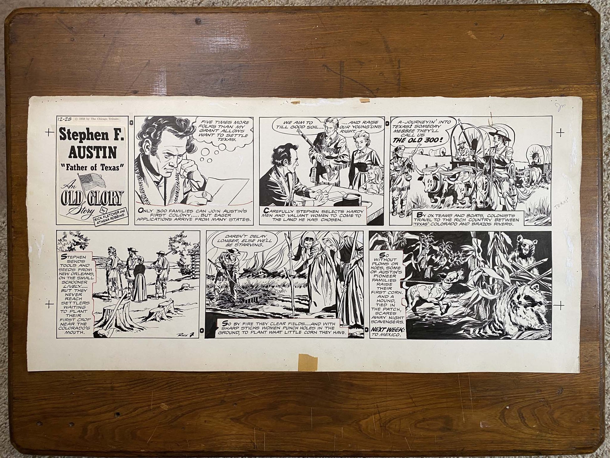 Stephen F. Austin: An Old Glory Story 12/28/58 Original Art Illustration | Fletcher Studio