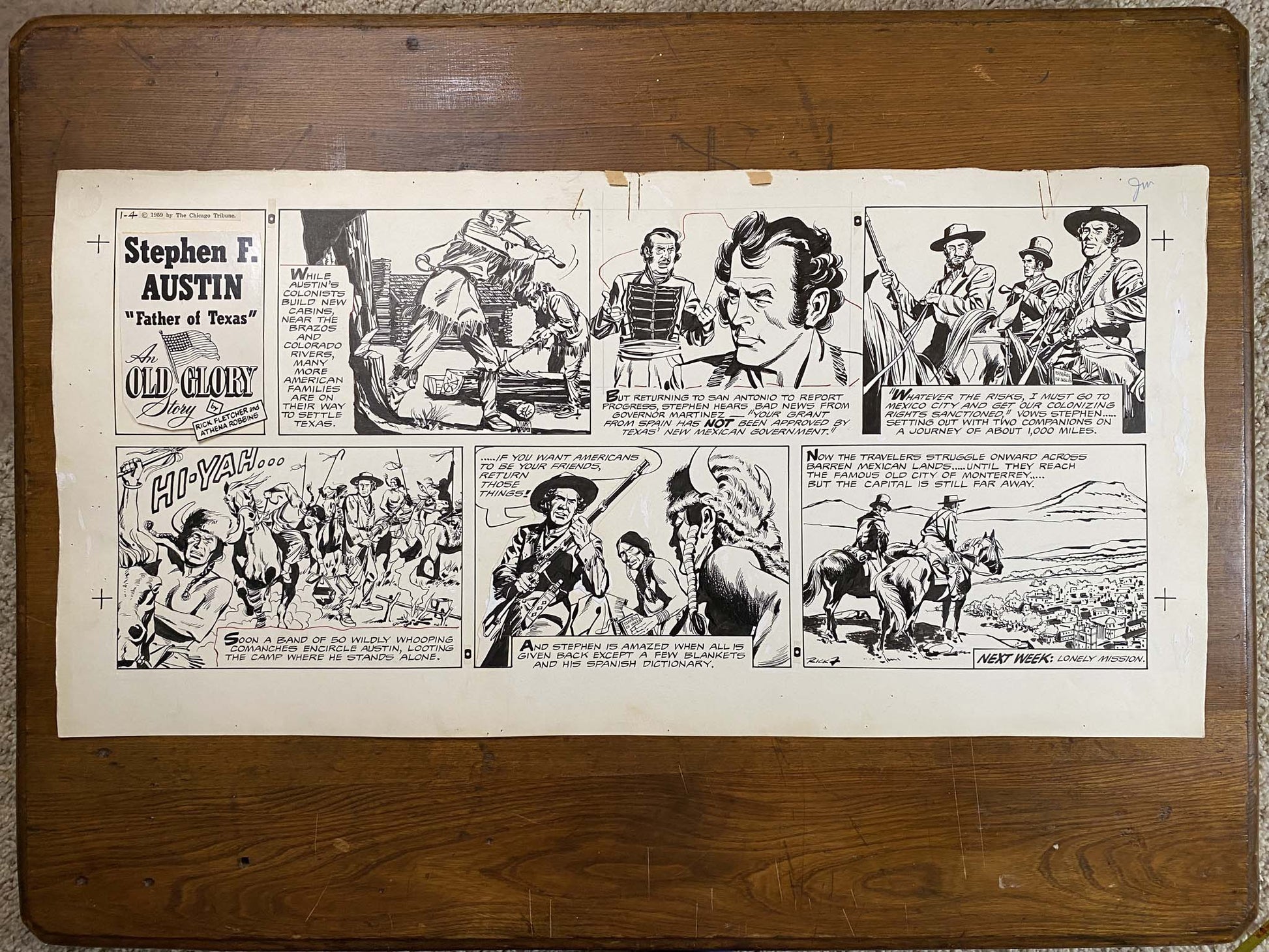Stephen F. Austin: An Old Glory Story 1/4/59 Original Art Illustration | Fletcher Studio