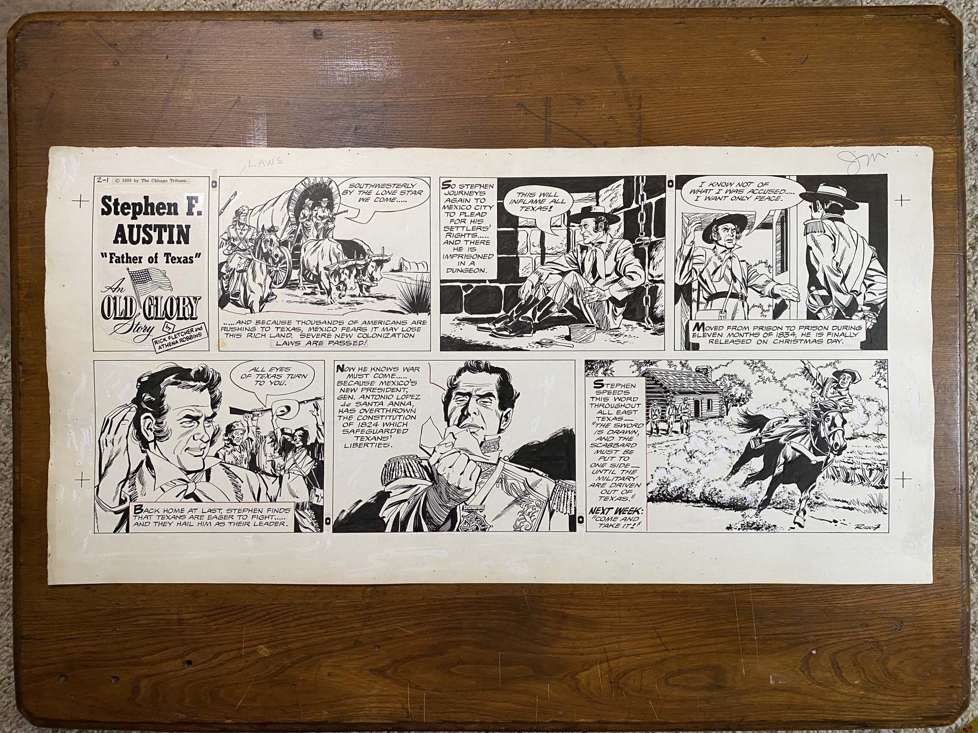Stephen F. Austin: An Old Glory Story 2/1/59 Original Art Illustration | Fletcher Studio