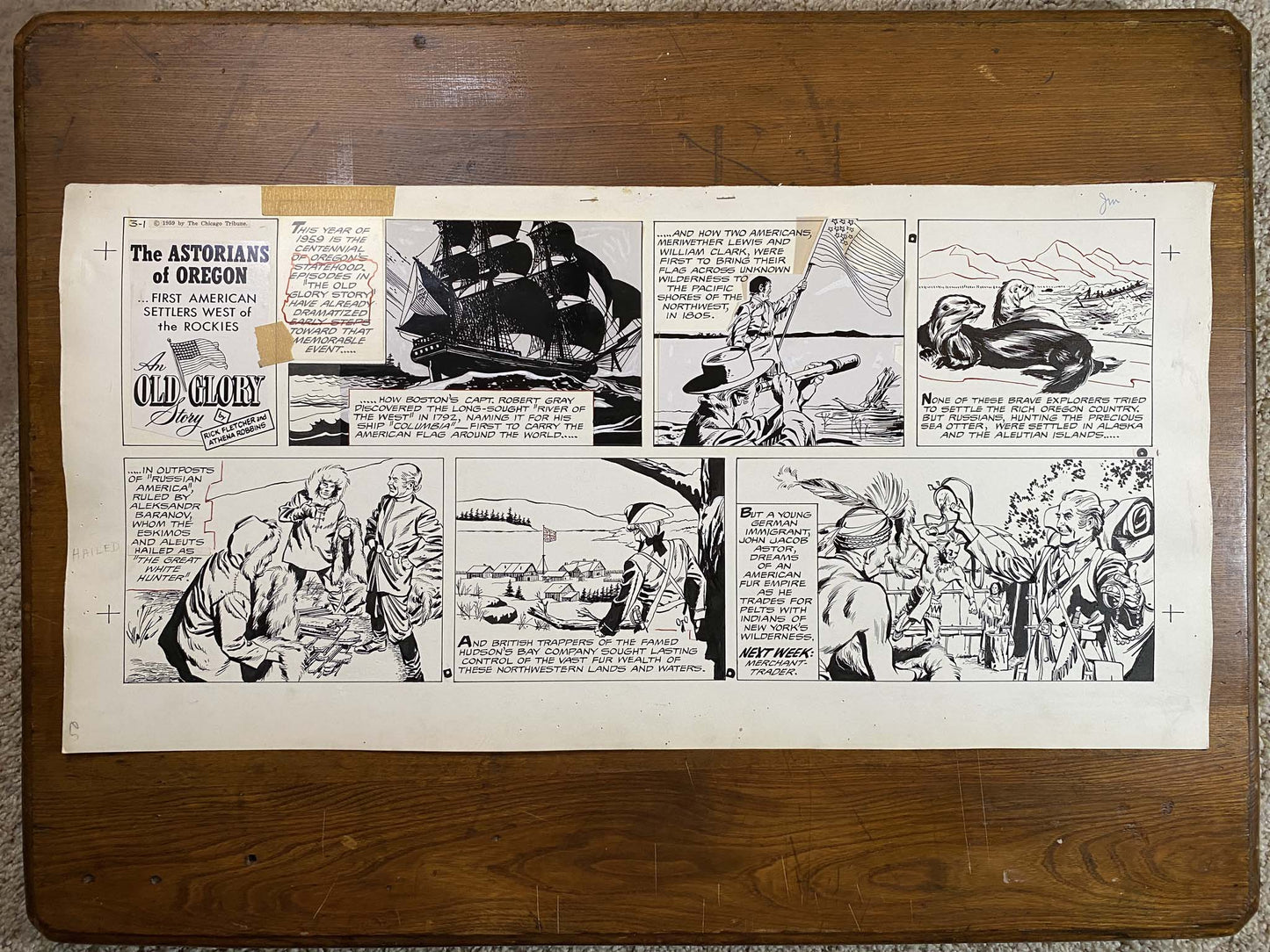 Astorians of Oregon: An Old Glory Story 3/1/59 Original Art Illustration | Fletcher Studio