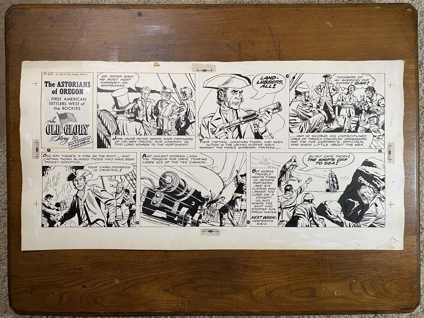 Astorians of Oregon: An Old Glory Story 3/22/59 Original Art Illustration | Fletcher Studio