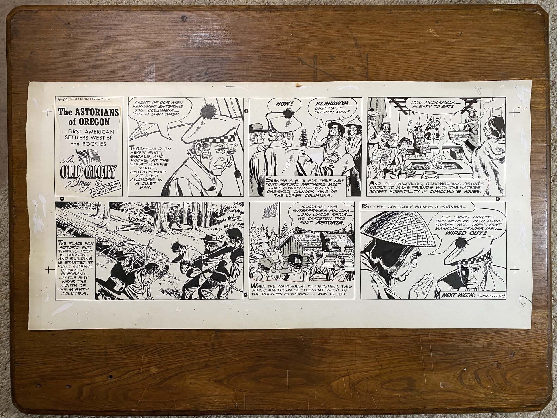 Astorians of Oregon: An Old Glory Story 4/12/59 Original Art Illustration | Fletcher Studio
