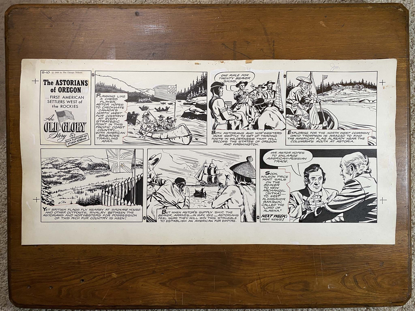 Astorians of Oregon: An Old Glory Story 5/10/59 Original Art Illustration | Fletcher Studio