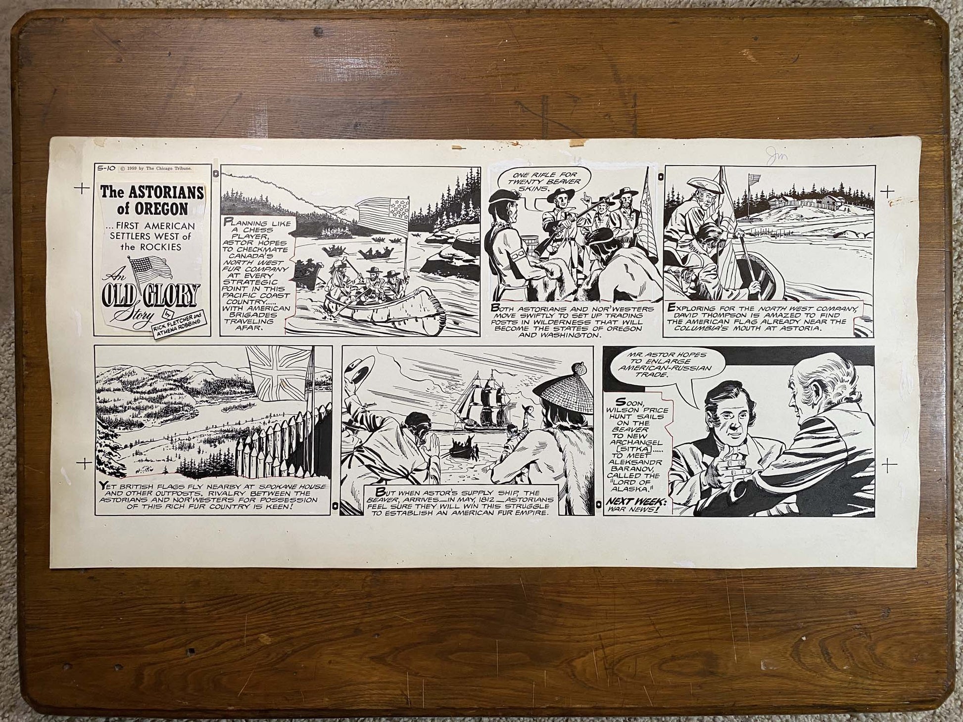 Astorians of Oregon: An Old Glory Story 5/10/59 Original Art Illustration | Fletcher Studio