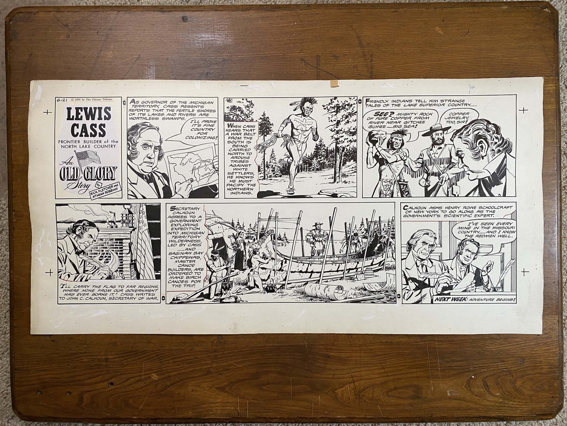 Lewis Cass: An Old Glory Story 6/21/59 Original Art Illustration | Fletcher Studio