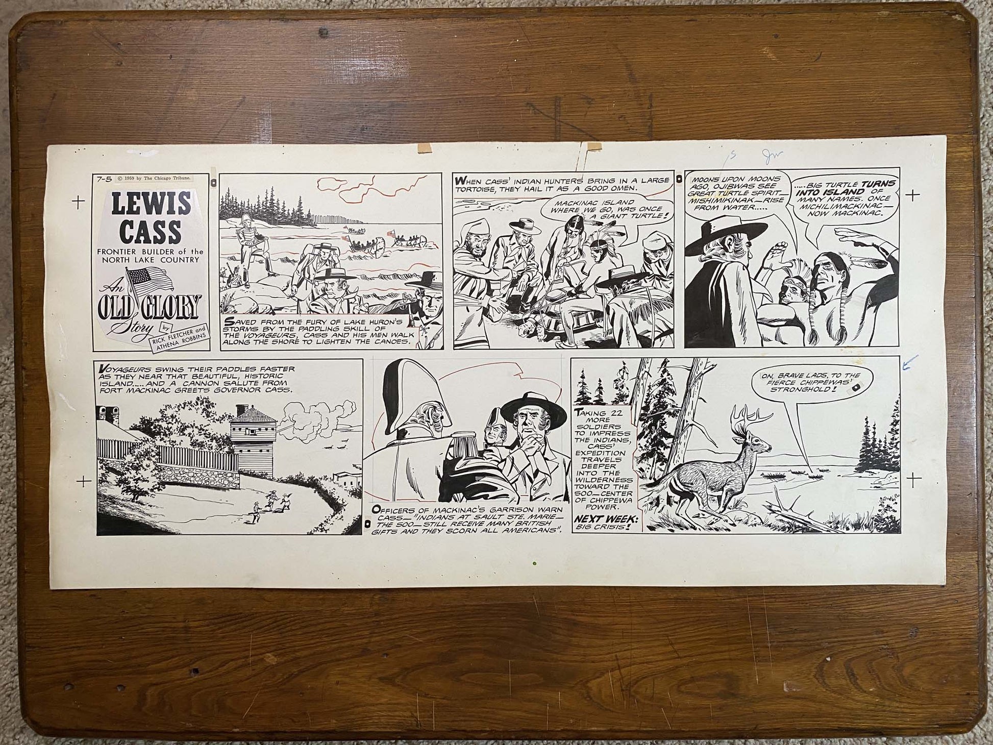 Lewis Cass: An Old Glory Story 7/5/59 Original Art Illustration | Fletcher Studio