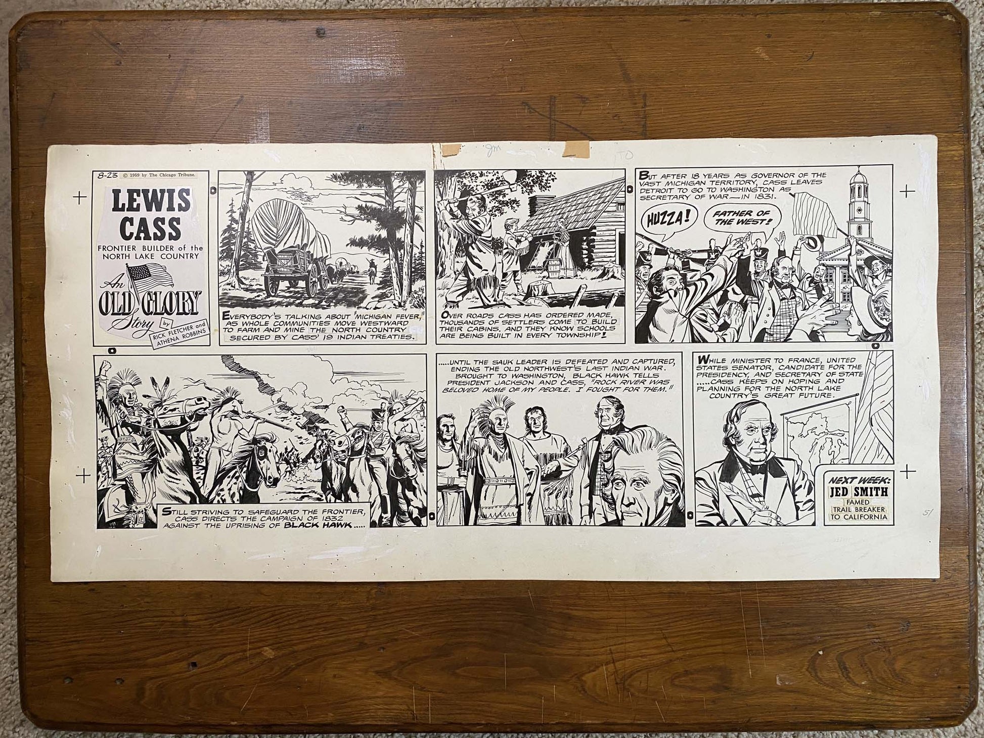 Lewis Cass: An Old Glory Story 8/23/59 Original Art Illustration | Fletcher Studio