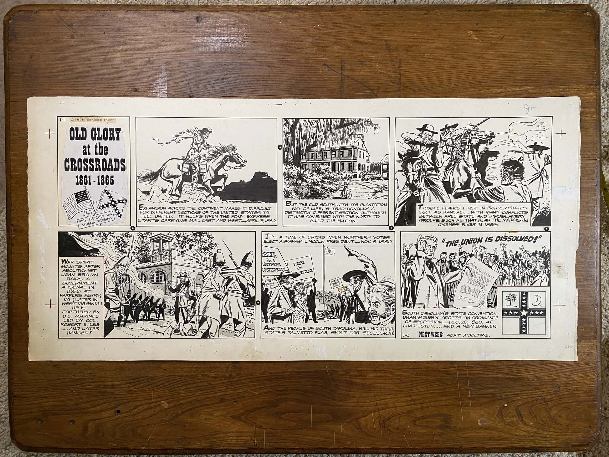 Old Glory at the Crossroads 1/1/61 Original Art Illustration | Fletcher Studio