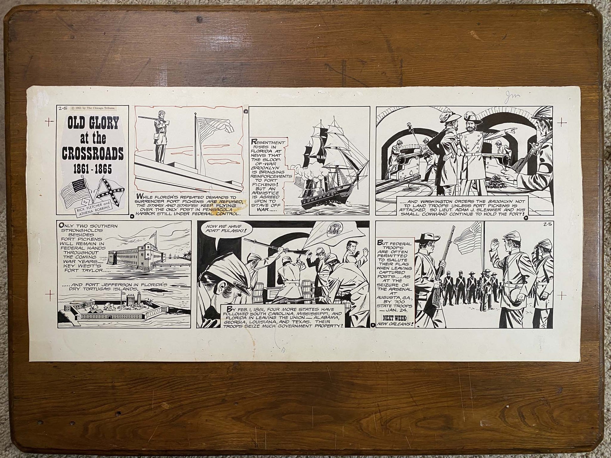Old Glory at the Crossroads 2/5/61 Original Art Illustration | Fletcher Studio