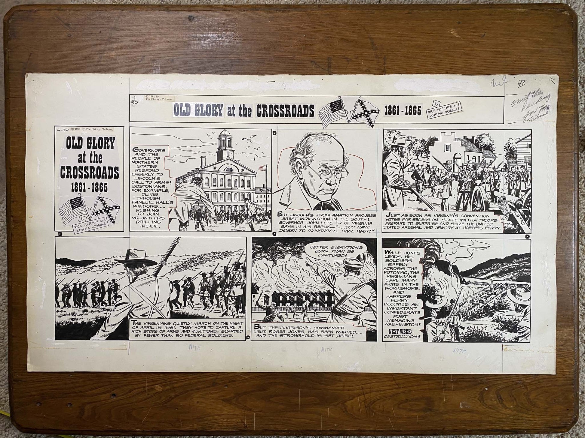 Old Glory at the Crossroads 4/30/61 Original Art Illustration | Fletcher Studio