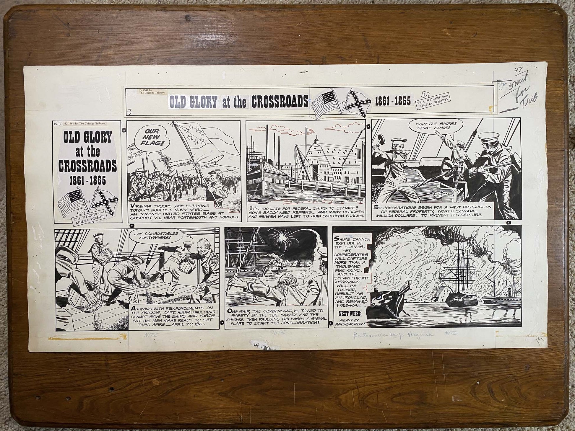 Old Glory at the Crossroads 5/7/61 Original Art Illustration | Fletcher Studio