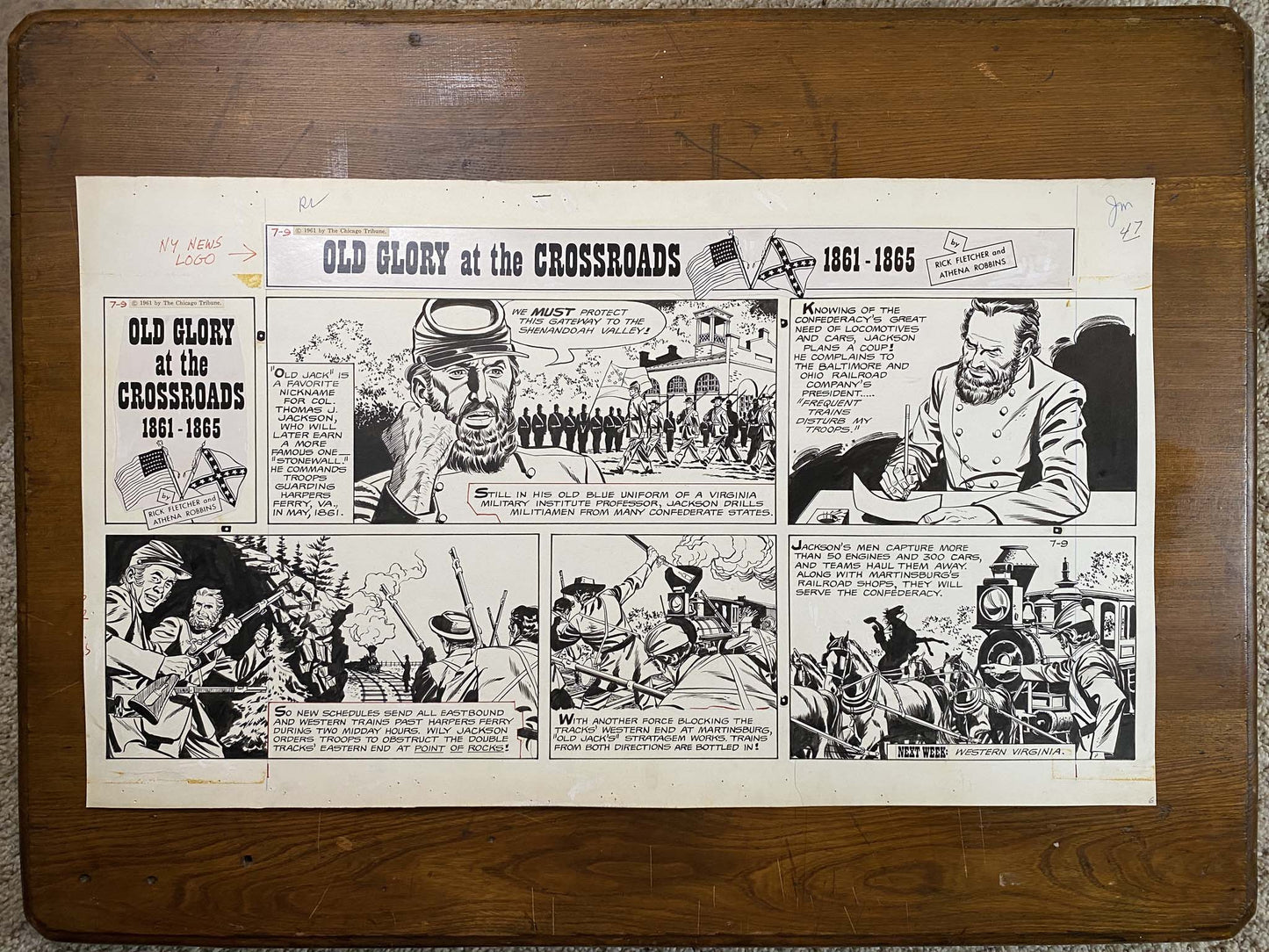 Old Glory at the Crossroads 7/9/61 Original Art Illustration | Fletcher Studio