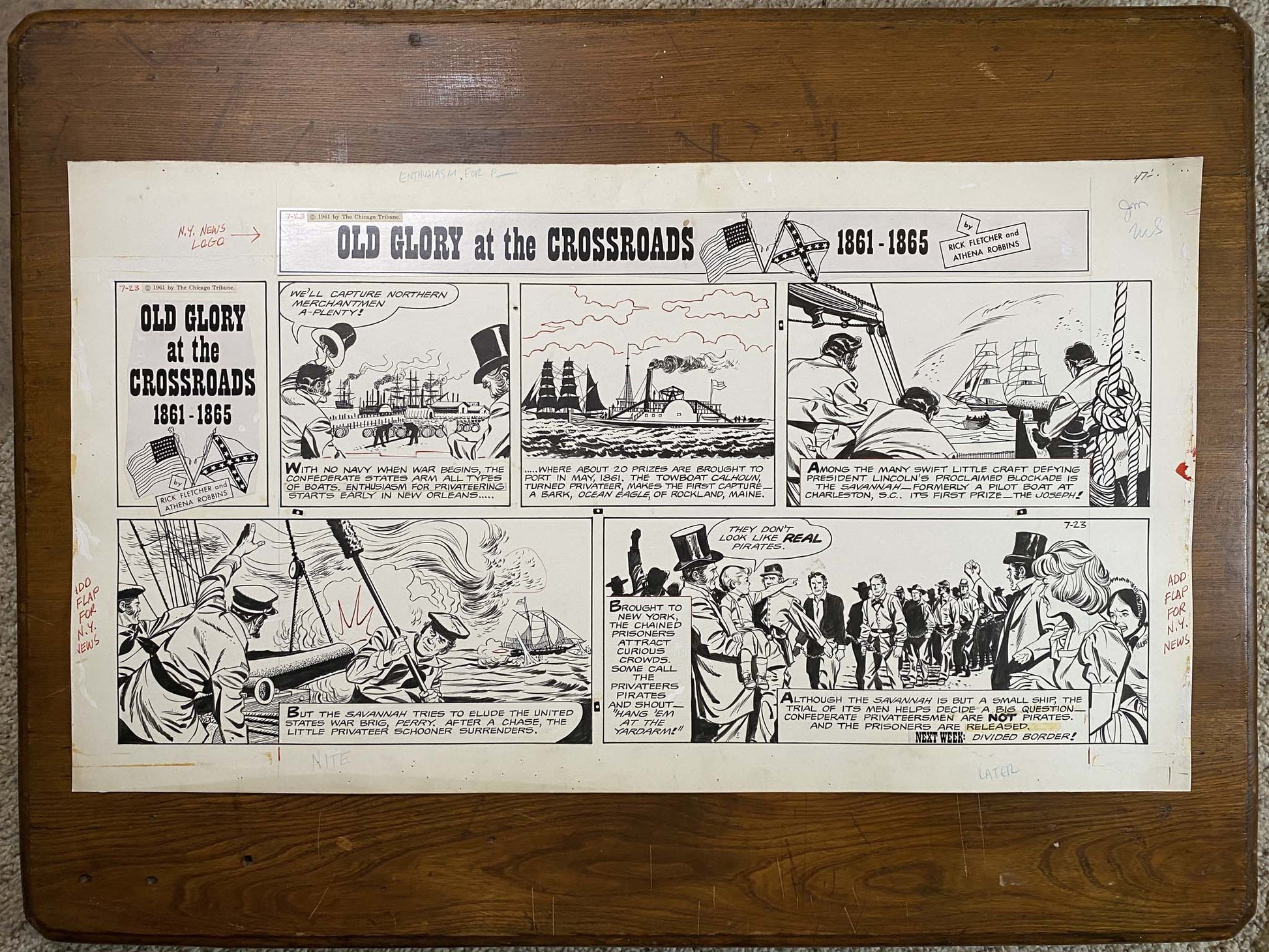 Old Glory at the Crossroads 7/23/61 Original Art Illustration | Fletcher Studio