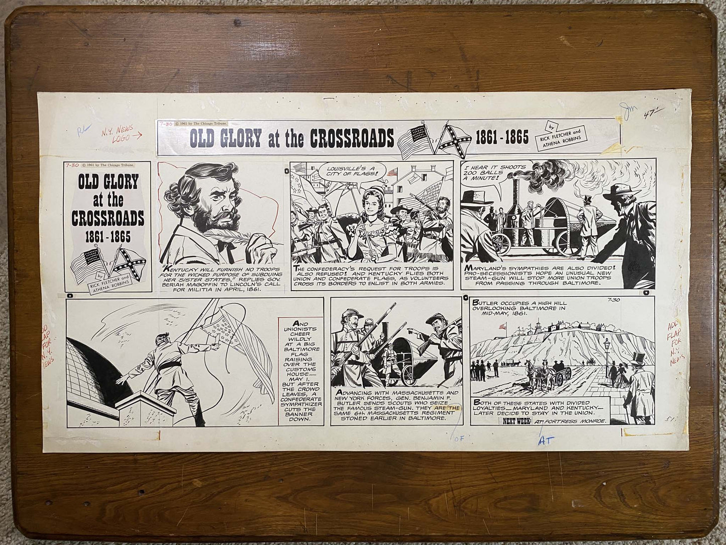 Old Glory at the Crossroads 7/30/61 Original Art Illustration | Fletcher Studio
