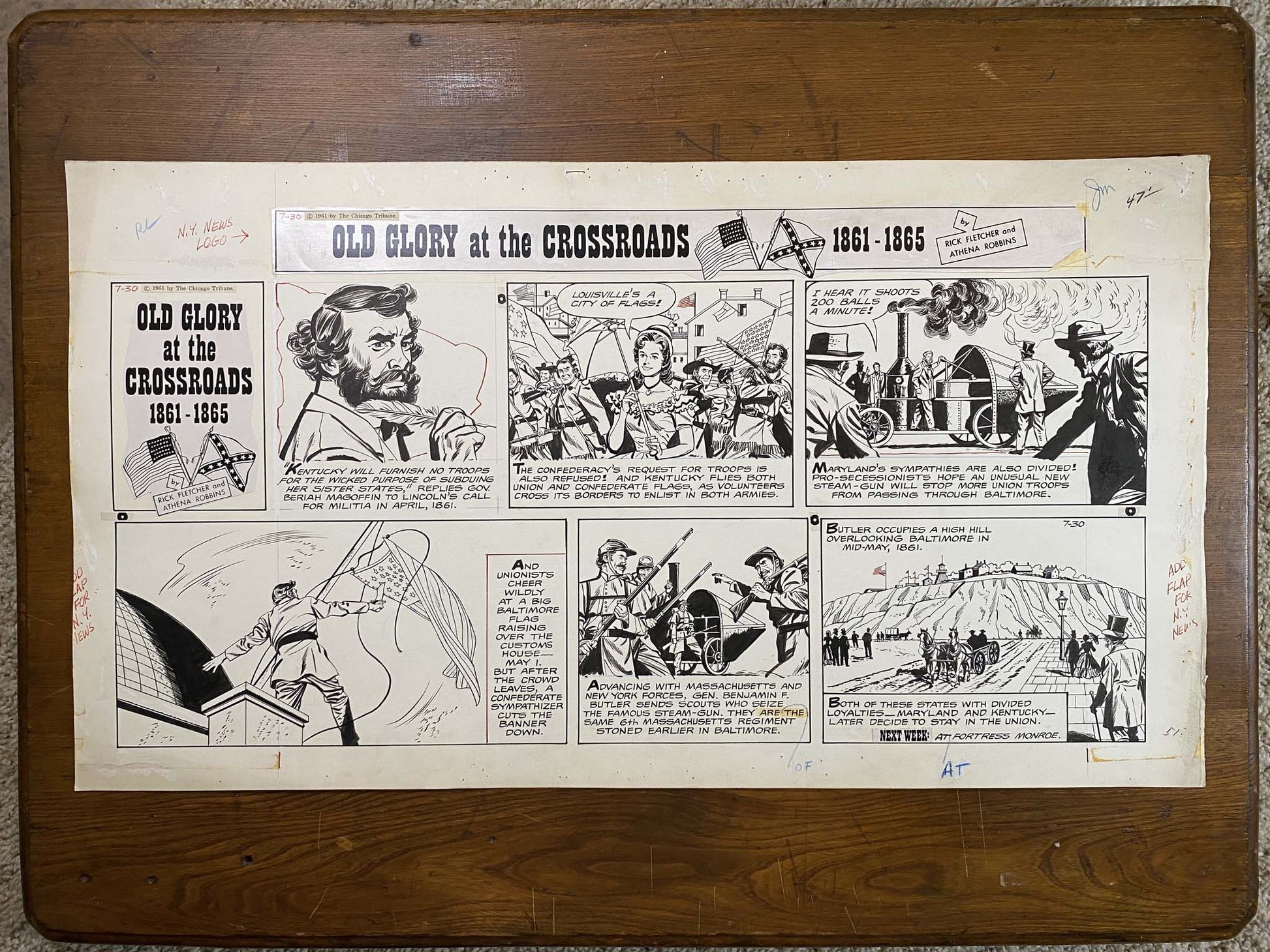 Old Glory at the Crossroads 7/30/61 Original Art Illustration | Fletcher Studio