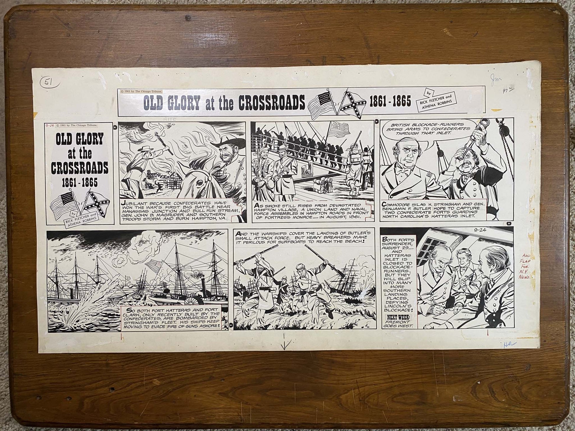 Old Glory at the Crossroads 9/24/61 Original Art Illustration | Fletcher Studio