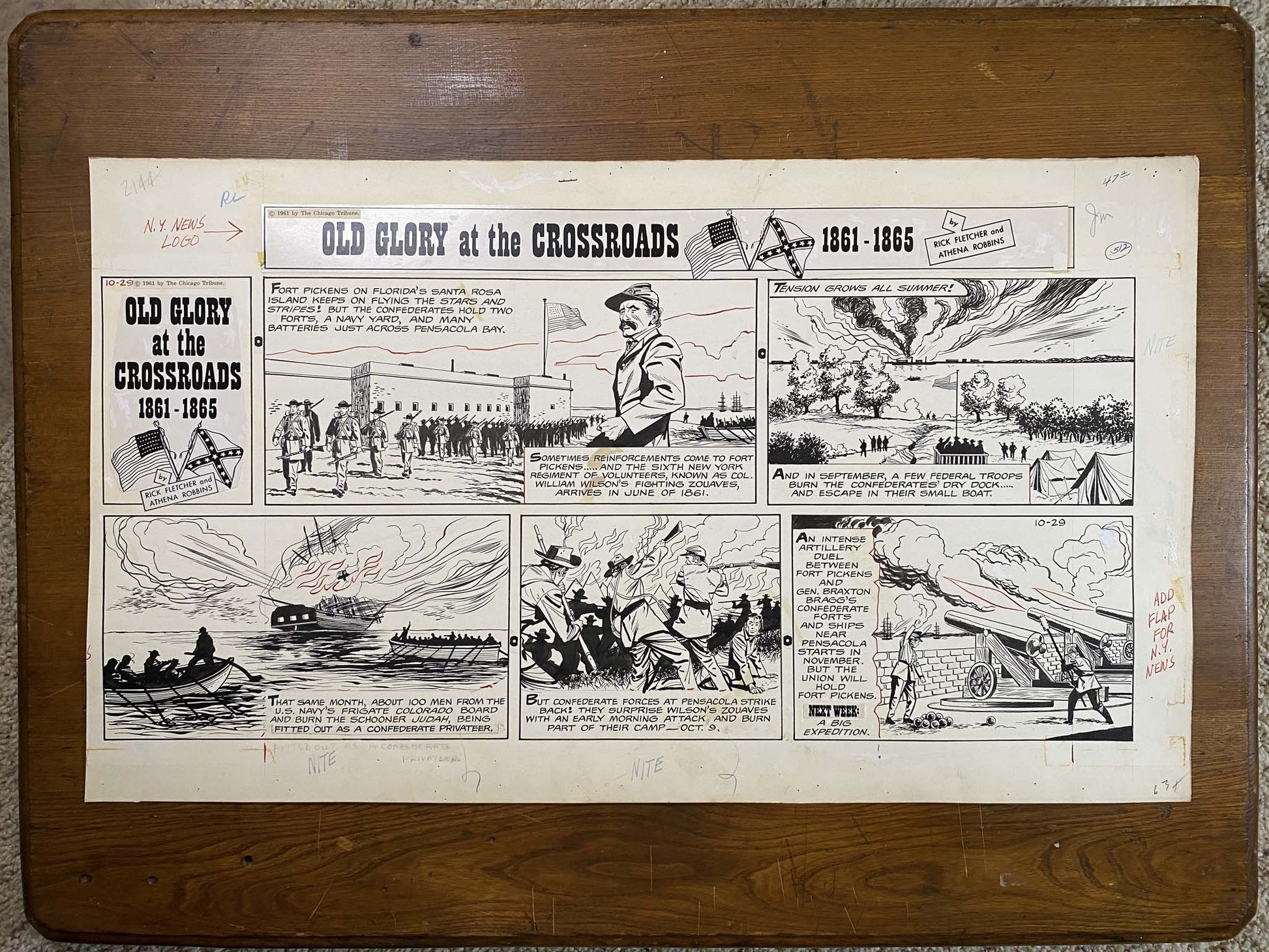 Old Glory at the Crossroads 10/29/61 Original Art Illustration | Fletcher Studio