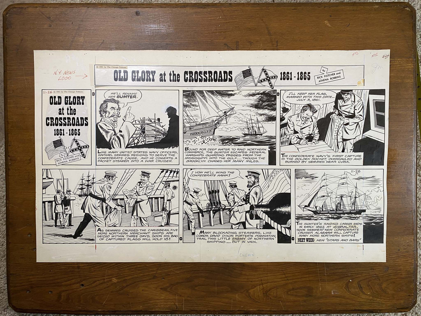 Old Glory at the Crossroads 11/26/61 Original Art Illustration | Fletcher Studio
