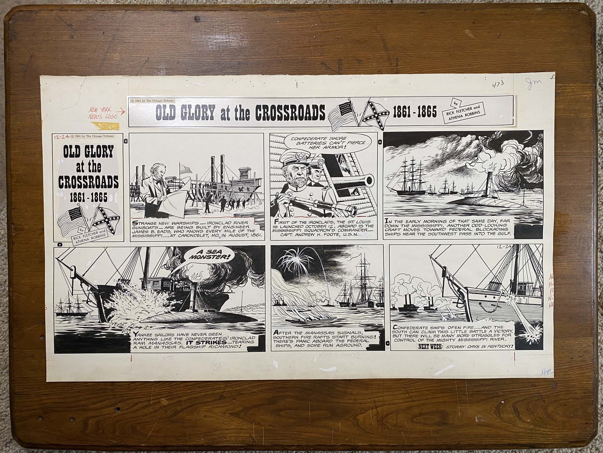 Old Glory at the Crossroads 12/24/61 Original Art Illustration | Fletcher Studio