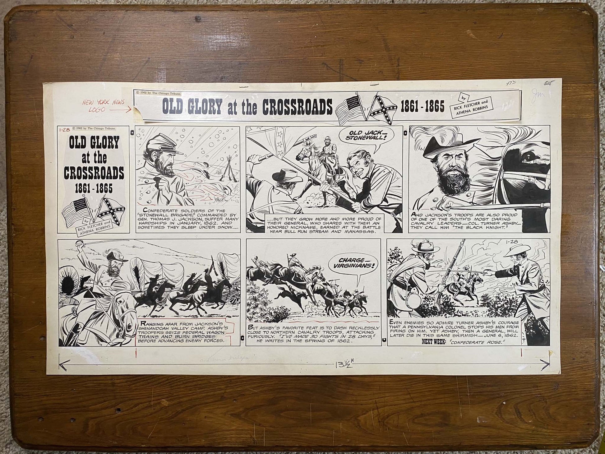 Old Glory at the Crossroads 1/28/62 Original Art Illustration | Fletcher Studio