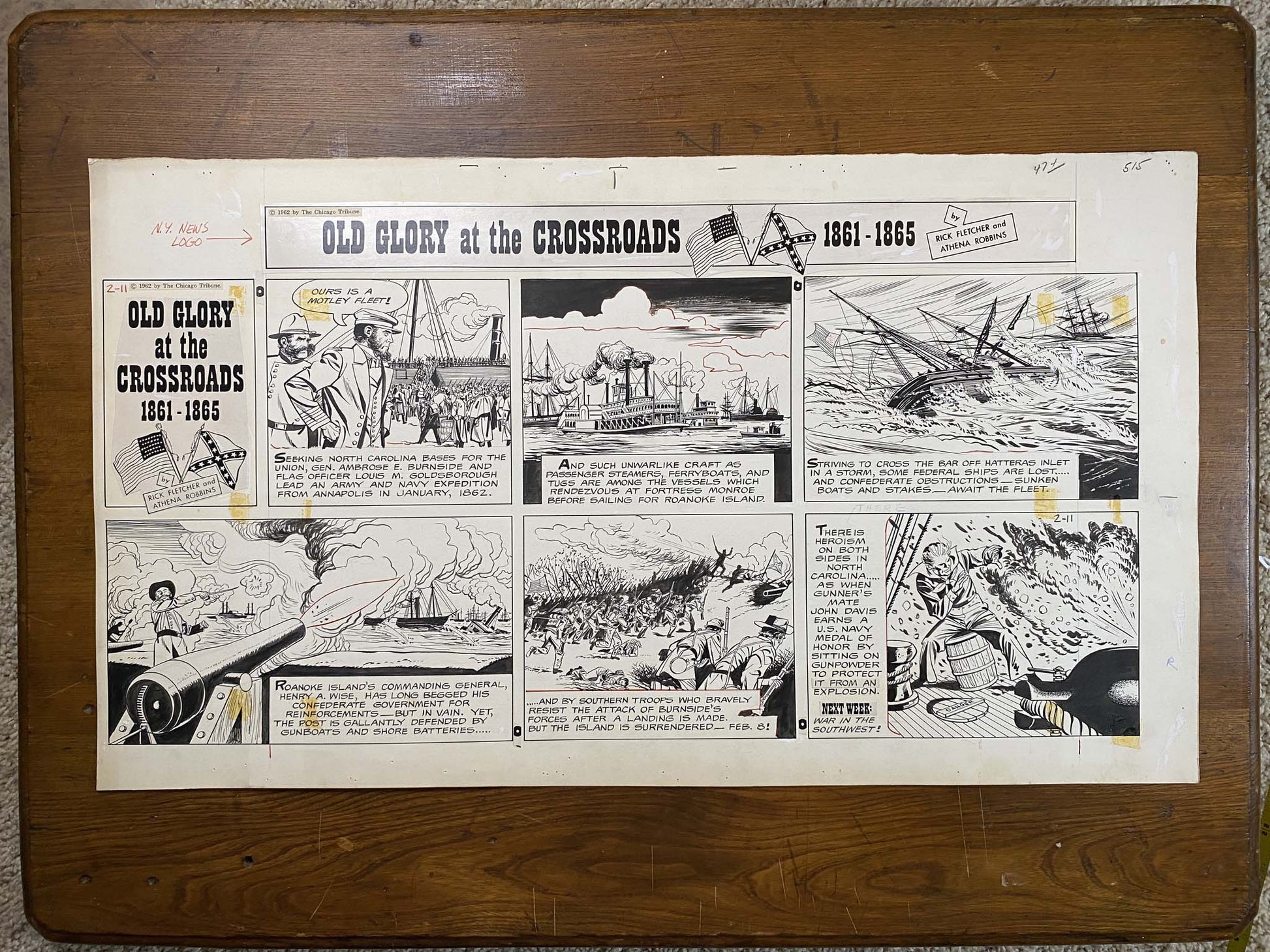 Old Glory at the Crossroads 2/11/62 Original Art Illustration | Fletcher Studio