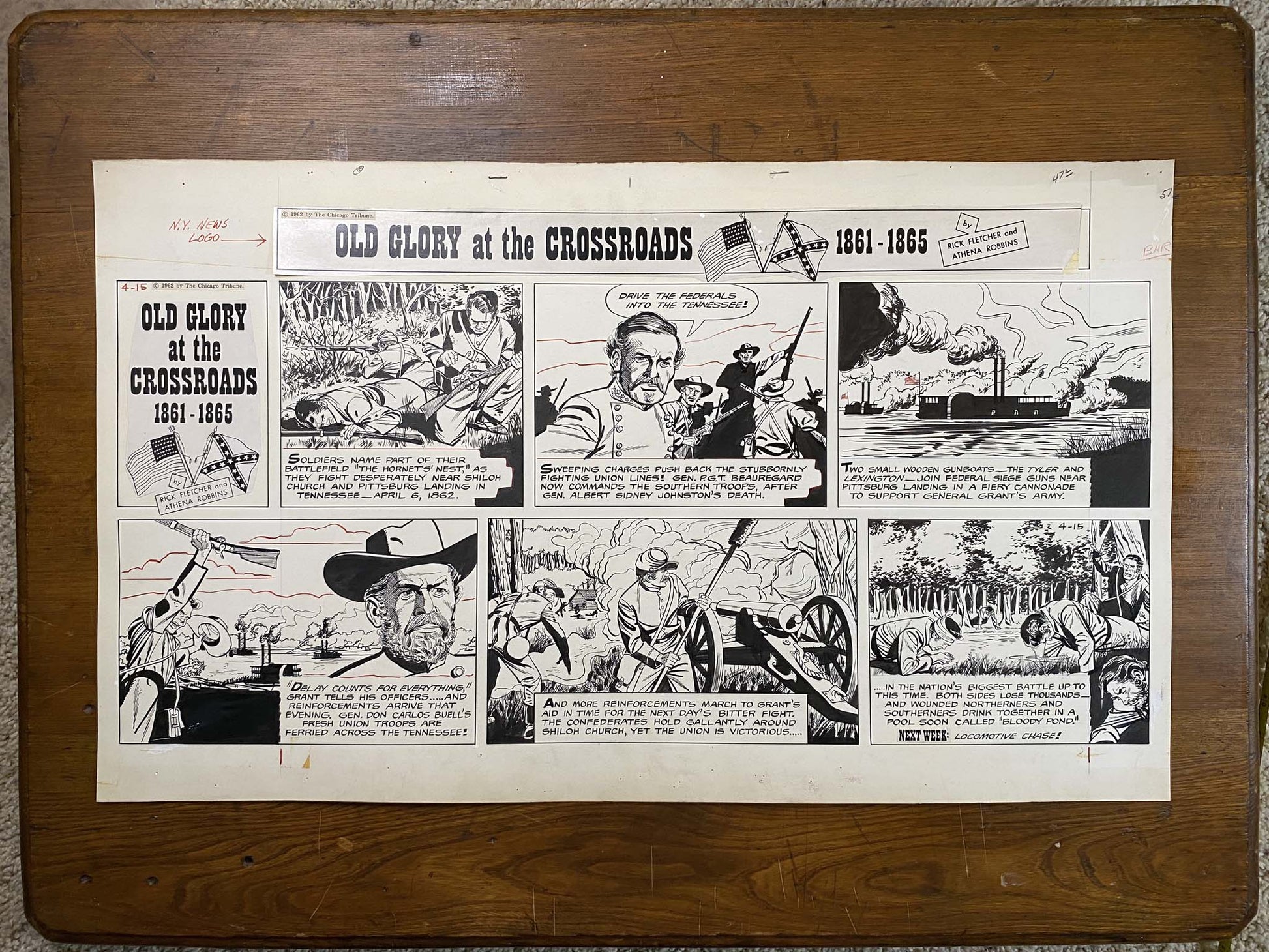 Old Glory at the Crossroads 4/15/62 Original Art Illustration | Fletcher Studio