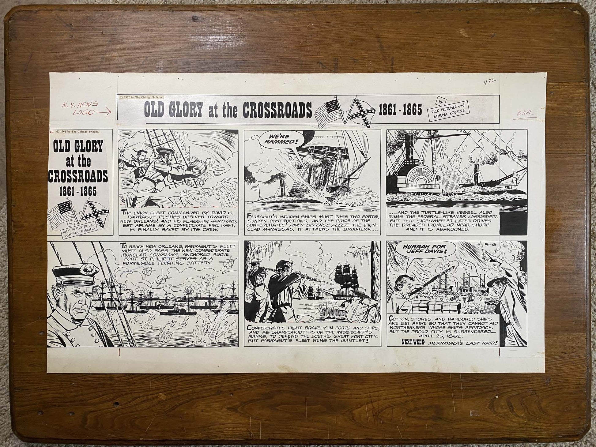 Old Glory at the Crossroads 5/6/62 Original Art Illustration | Fletcher Studio
