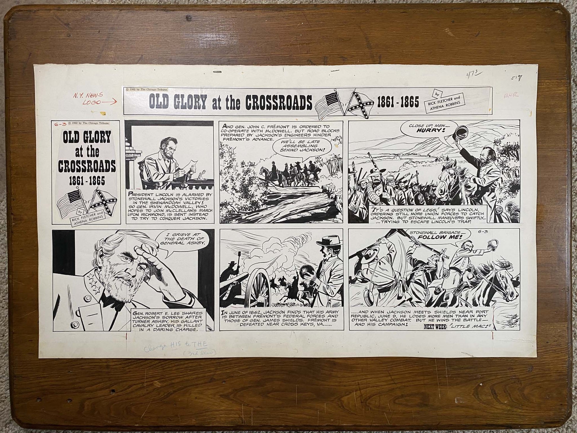 Old Glory at the Crossroads 6/3/62 Original Art Illustration | Fletcher Studio