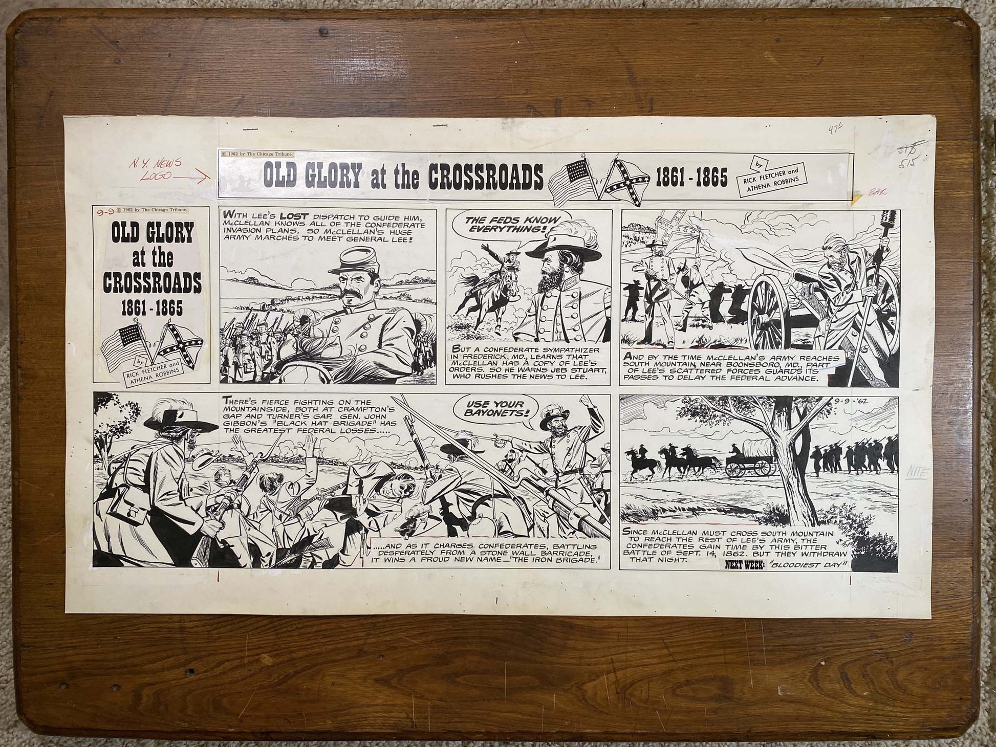Old Glory at the Crossroads 9/9/62 Original Art Illustration | Fletcher Studio
