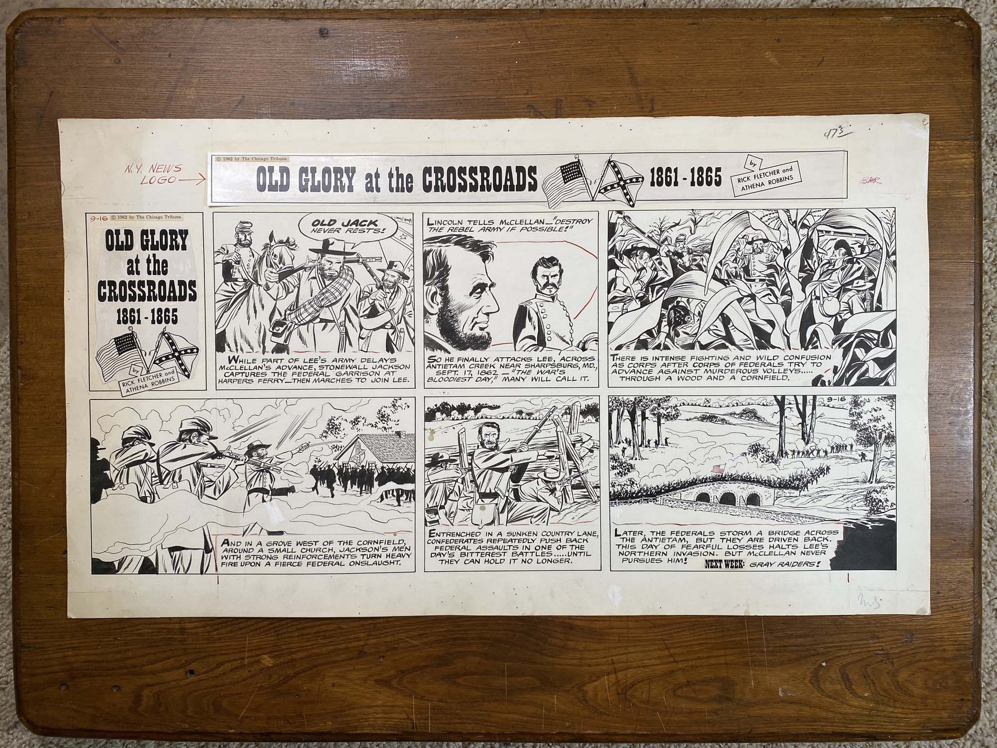 Old Glory at the Crossroads 9/16/62 Original Art Illustration | Fletcher Studio