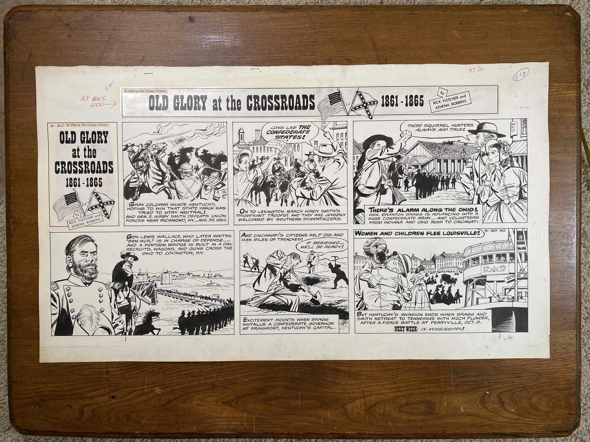 Old Glory at the Crossroads 9/30/62 Original Art Illustration | Fletcher Studio