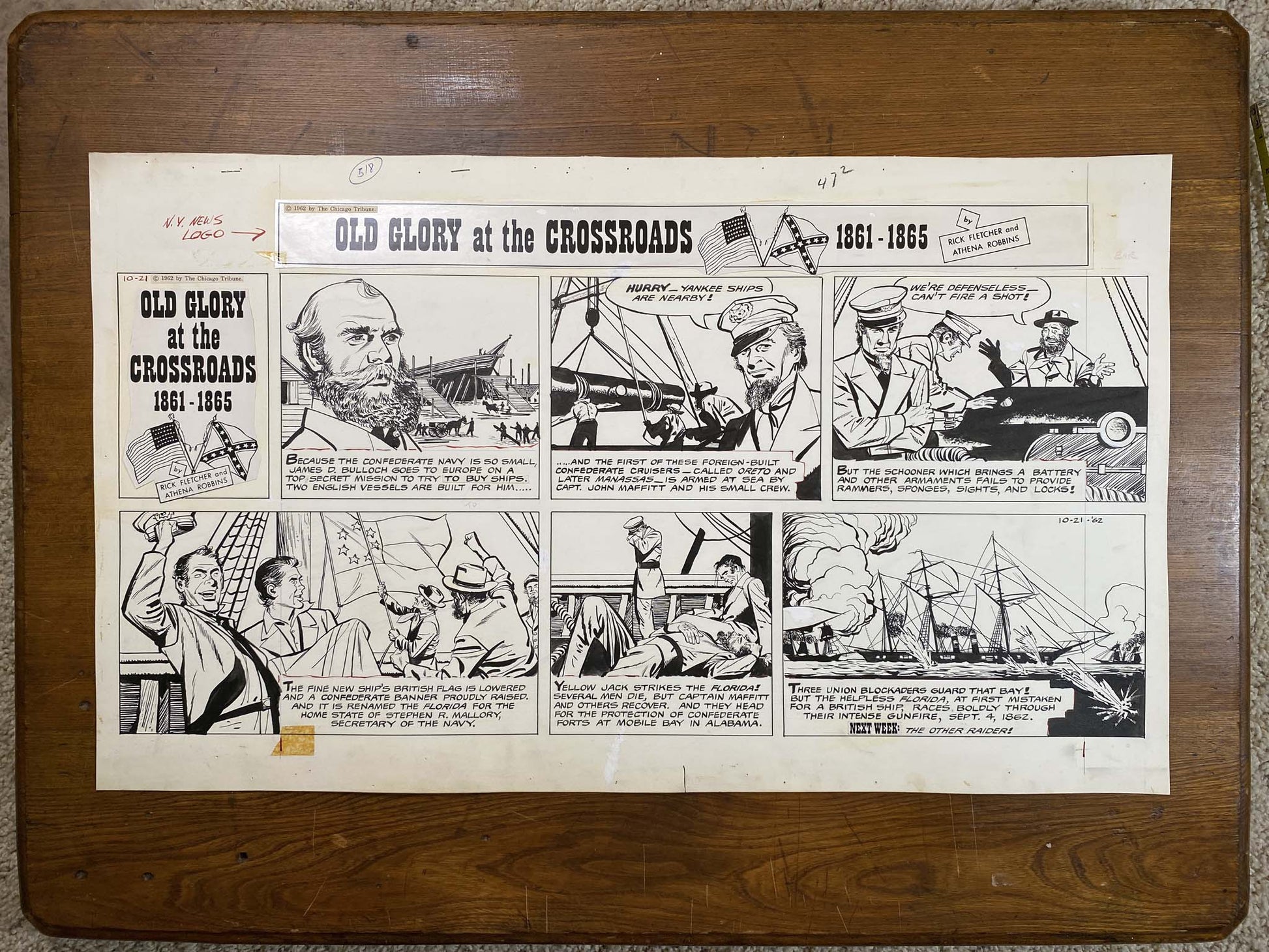 Old Glory at the Crossroads 10/21/62 Original Art Illustration | Fletcher Studio